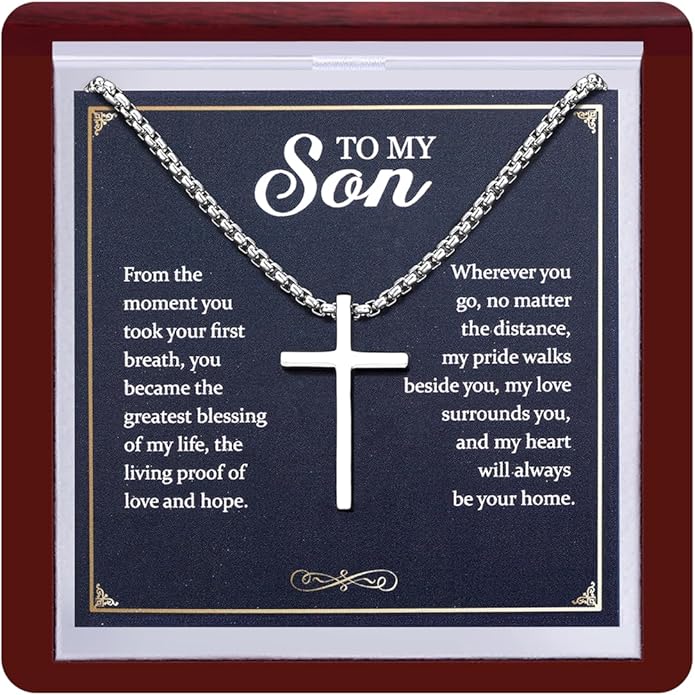 TEN MIRO S925 Sterling Silver Cross Necklace for Men Solid Sterling Silver Cross Pendant Necklace Boys Mens Cross Necklace Jewelry Gifts with Box & Card Birthday Anniversary Christmas Father's Day