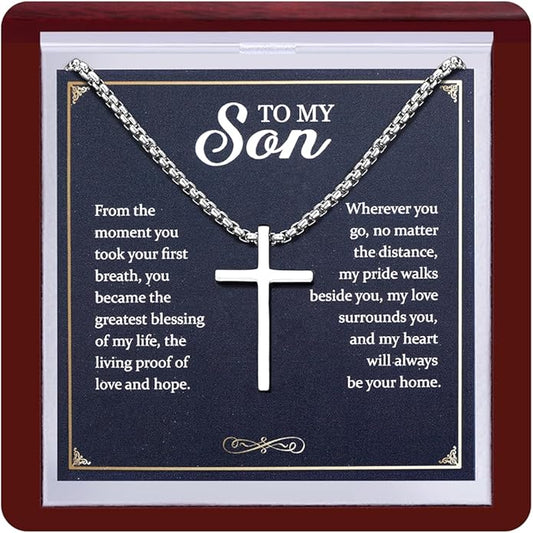 TEN MIRO S925 Sterling Silver Cross Necklace for Men Solid Sterling Silver Cross Pendant Necklace Boys Mens Cross Necklace Jewelry Gifts with Box & Card Birthday Anniversary Christmas Father's Day