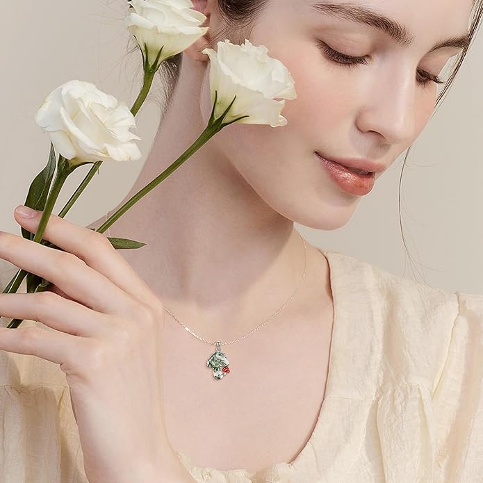 YAFEINI Mushroom Necklace Moonstone/Moss Agate/Malachite/Labradorite/Turquoise/Amber/Larimar/Black Onyx/Lapis Lazuli/Peridot/Opal Sterling Silver Mushroom Pendant Mother's Day Jewelry for Women Mom