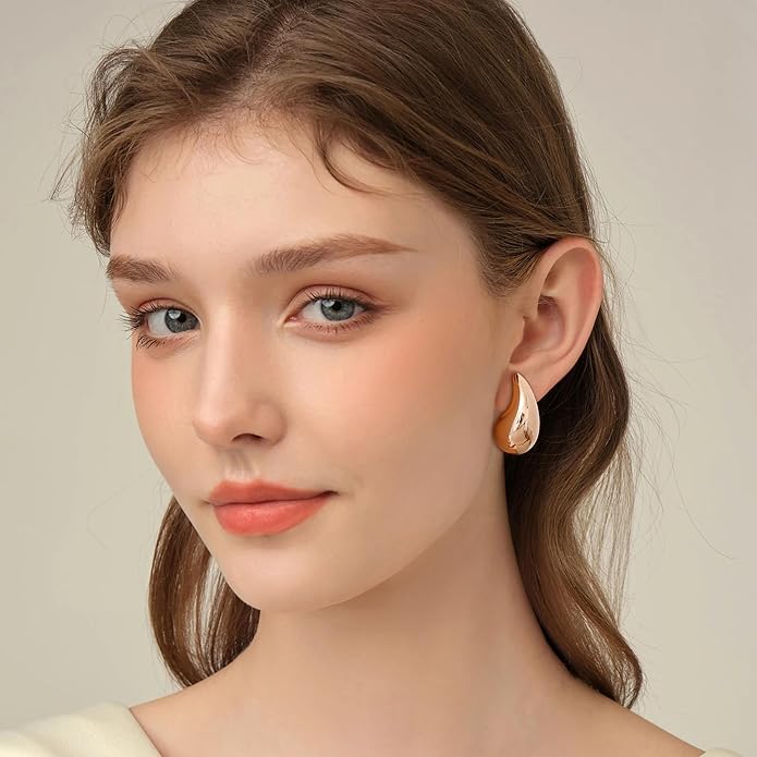 Gacimy Teardrop Earrings Dupes for Women 14K Gold Plated, Chunky Drop Earrings for Women with 925 Sterling Silver Post