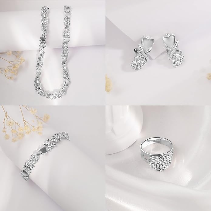 Gold Jewelry Sets for Women 18K Gold/Silver Filled Jewelry Necklace Set Wedding Bridal Fashion Jewelry Sets Women Accessories Bracelets Earrings and Rings Sweetheart Gifts