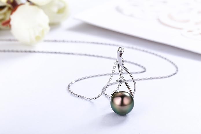 Tahitian Black Pearl Necklaces for Women - Anniversary, Birthday, Valentines Day Gifts for Wife, Girlfriend, Mom - Chaulri 925 Sterling Silver Genuine Real Pearl Jewelry - Regalo de Aniversario para Esposa - Collar de Perlas para Mujer