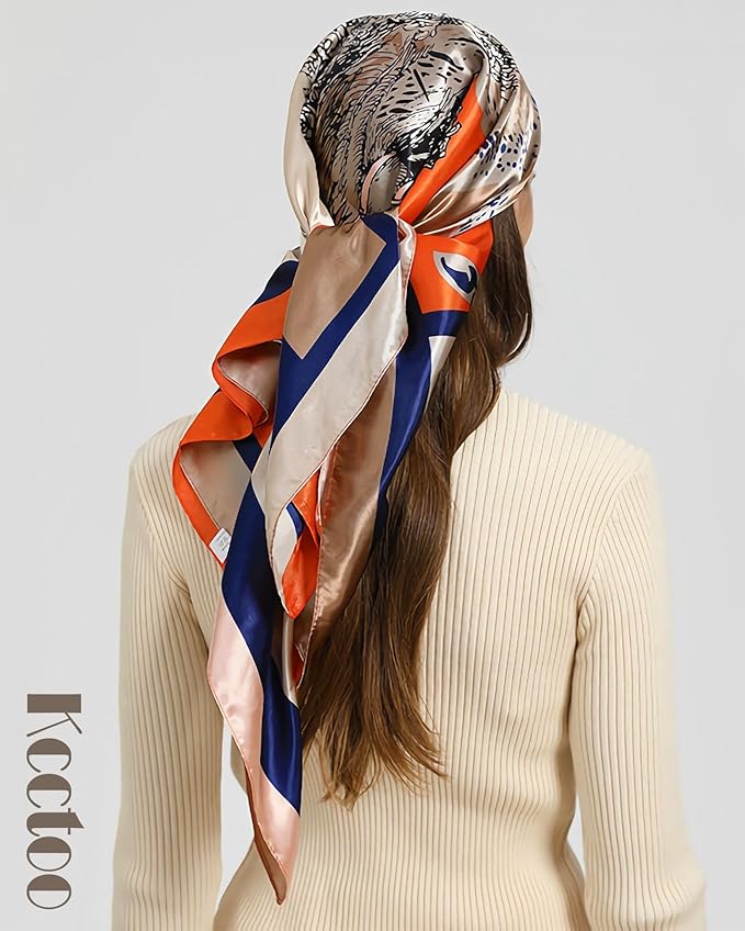 kcctoo 27.5" Mulberry Silk Feeling Head Scarf Women's Fashion Square Neck Satin Scarfs for Bag Hair Scarves Gift
