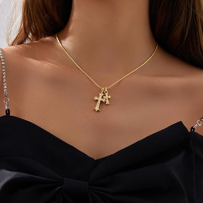 Partm Gold Cross Necklace for Women 14K Plated Dainty Pendant Cross Chain Faith Crucifix Choker Baptism Necklace for Women Trendy Religious Jewelry Hypoallergenic