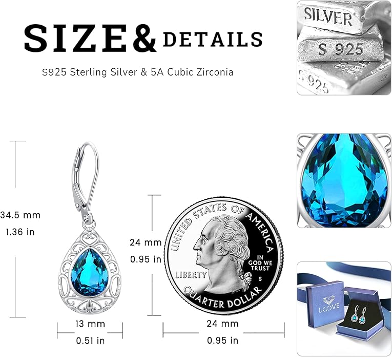 Sterling Silver Tree of Life/Flower/Bee/Animals/Cat/Hummingbird Dangle Earrings Moonstone Turquoise Drop Leverback Earrings Jewelry Gifts