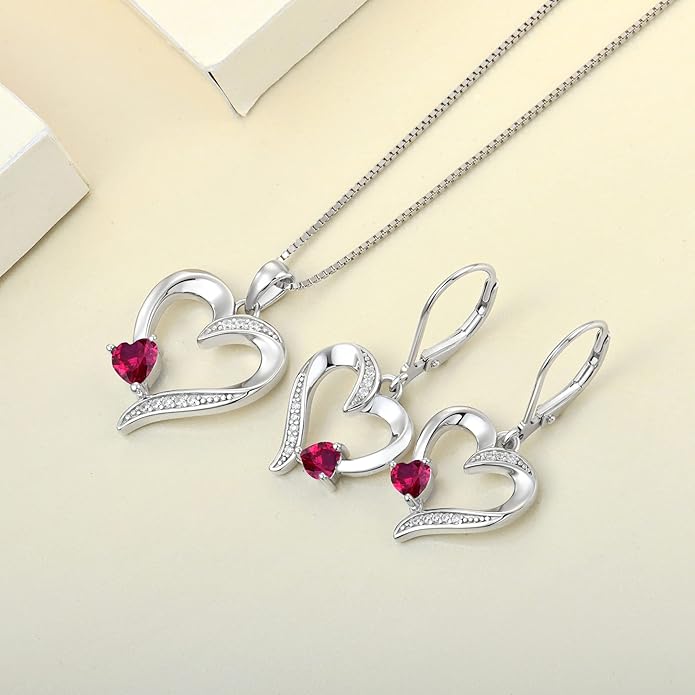 YL Heart Dangle Earrings 925 Sterling Silver Drop Earrings Birthstone Leverback Jewelry for Women