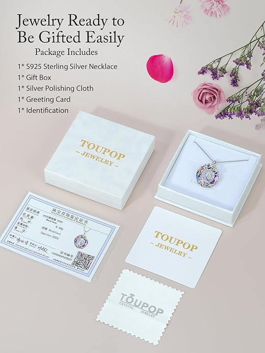 TOUPOP Christmas Gifts Tree of Life Birthstone Necklace 925 Sterling Silver Pendant Austrian Crystal Jewelry Anniversary Birthday Gifts for Women Mom Her Wife