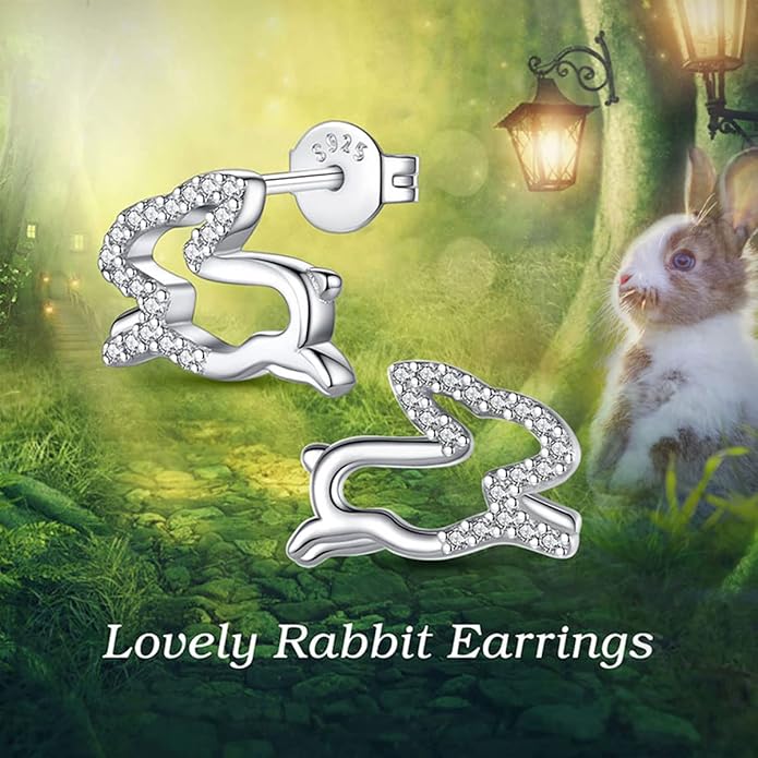 INFUSEU Sterling Silver Cute Stud Earrings Cat Frog Mushroom Bunny, Small Gifts for Women Teen Girls Animal Lovers