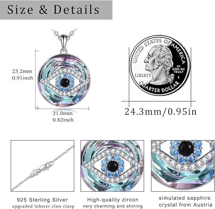 WINNICACA Sterling Silver Evil Eye Necklace Protection Crystal Pendant for Women Good Luck Vintage Evil Eye Pendant Jewelry Birthday Gifts for Women Friend Female
