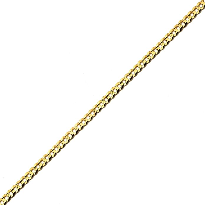 LoveBling 14K Yellow Gold 3.5mm Plain Solid Curb Cuban Necklace W/Lobster Lock (18" to 30")