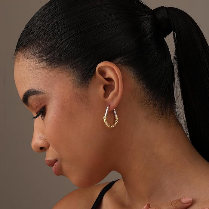 LeCalla 925 Sterling Silver Hoop Earrings | Italian Design Classic Diamond-Cut Textured Earring Hoops | Women's Drop Shape Oval Hoop Earring Jewelry for Women