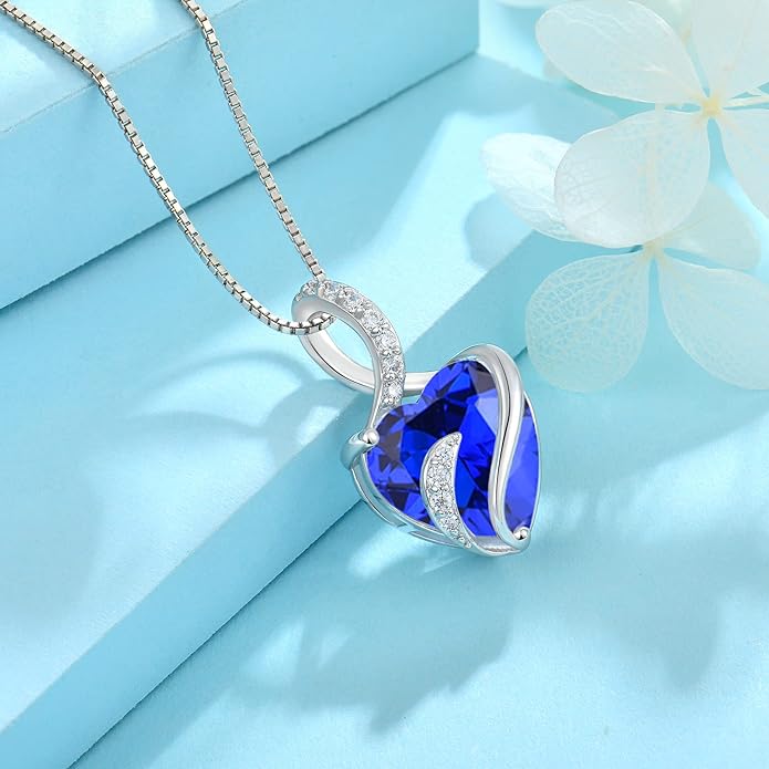 FJ Infinity Birthstone Necklace 925 Sterling Silver Love Heart Pendant Jewelry Gifts for Women