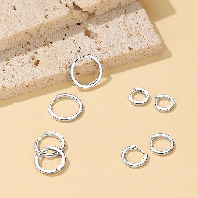 Silvora 925 Sterling Silver Small Hoop Earrings for Women Huggie Earrings Hypoallergenic Cartilage Earrings Tiny Hoops 6mm/8mm/10mm/12mm/14mm/16mm/18mm/20mm