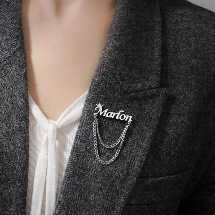 YHLISO Personalized Customize Double Names Stainless Steel Brooch Pin Custom Logo Gold Name Badges Products for Women Jewelry