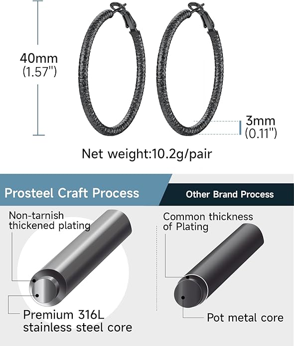PROSTEEL 30/40/60/80/100mm Chunky Hoop Earrings For Women Gold Plated/Black Stainless Steel Hoops Earrings Statement Jewelry