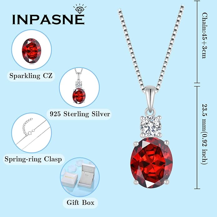 Birthstone Necklace for Women 925 Sterling Silver Oval Cut Cubic Zirconia Pendant Jewelry Gifts for Her