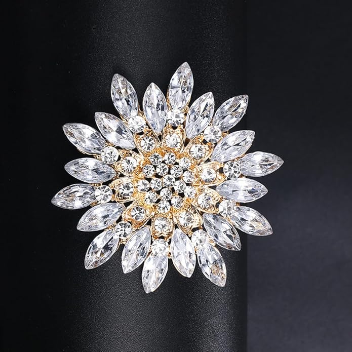 Rhinestone Large Flower Brooches Pins for Women Fashion Sparkly Crystal Sunflower Statement Brooch Unique Wedding Party Suit Dress Jewelry Accessories