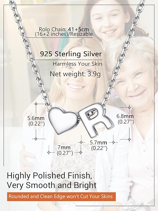 PROSILVER Initial Heart Necklace for Women, 925 Sterling Silver Tiny Heart Letter Necklace Siver, Gold Necklace, Come with Box