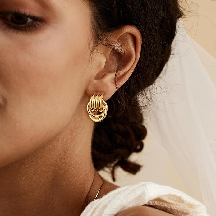 SHERLOVE Stocking Stuffers for Women Chunky Gold Knot Dangle Drop Earrings Trendy Statement Earrings Hypoallergenic Lightweight Gold Jewelry Women Christmas Gifts