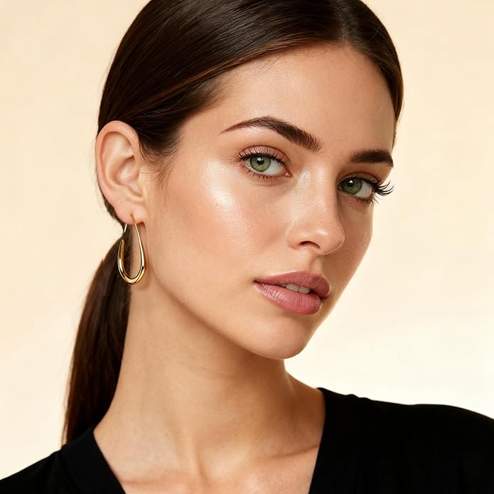 18k Gold Hoop Earrings - Hypoallergenic Silver Earrings for Women - Lightweight Hoop Jewelry 2 Pairs