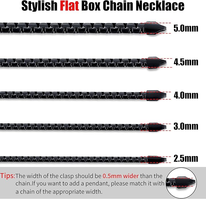 Fiusem Flat Box Chains for Men, 14k Gold Plated Stainless Steel Chain Necklace, 2.5/3/4/4.5/5mm Necklaces for Men and Women 16-28 Inch