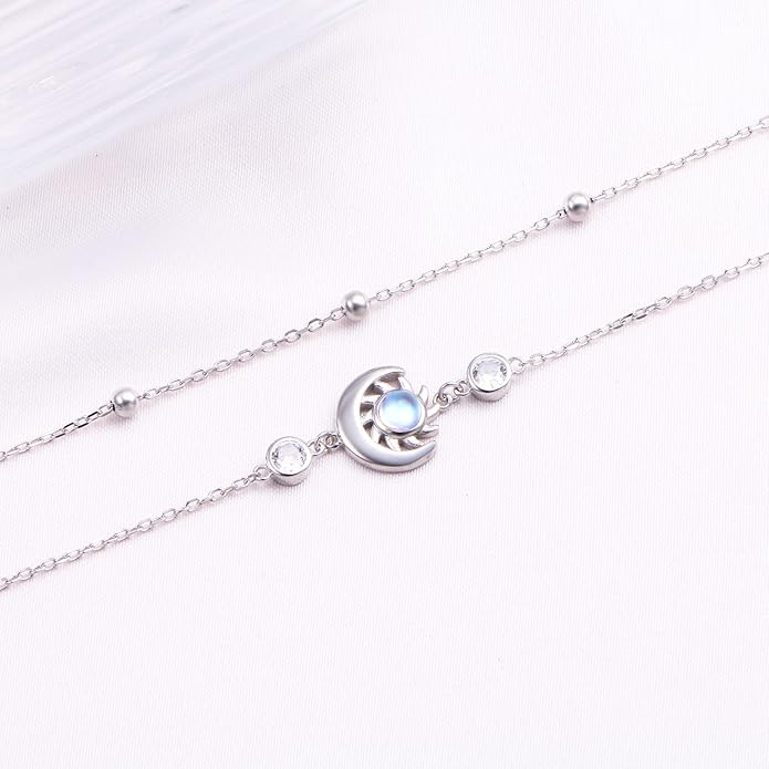 Anklets for Women 925 Sterling Silver Charm Layered Simulated Opal/Moonstone/Daisy/Infinity Summer Beach Ankle Bracelet Foot Chain Jewelry Birthday Valentine's Day Mother's Day Gift