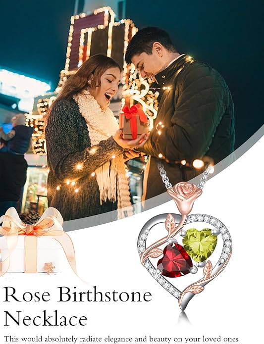 Christmas Gifts for Women Rose Heart Birthstone Pendant Necklace I Love You Forever Jewelry Valentine Mothers Day Birthday Gifts for Women Her Wife Girlfriend