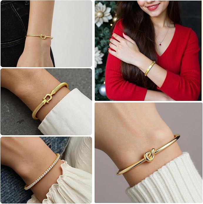 FAFUGA 18 K Gold Plated Love Bangle Bracelet Stack Cuff Jewelry for Women Jewelry Set for Women Gift with Box