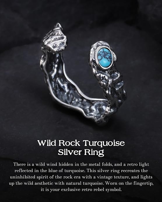 S925-Sterling-Silver Abalone Dragonfly-Turquoise Spoon Ring - Vintage Boho Sunflower Thumb Oxidized Wrap Rings Victorian Style Antique Floral Jewelry Gifts for Women