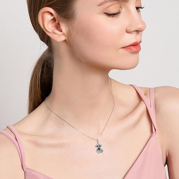 YAFEINI Mushroom Necklace Moonstone/Moss Agate/Malachite/Labradorite/Turquoise/Amber/Larimar/Black Onyx/Lapis Lazuli/Peridot/Opal Sterling Silver Mushroom Pendant Mother's Day Jewelry for Women Mom