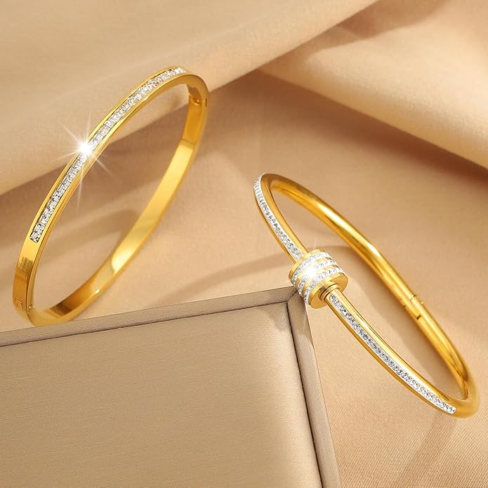 Silver Bangles for Women - Stainless Steel Love & Friendship Bracelet Set with Gift Box | Daily Wear & Party Jewelry