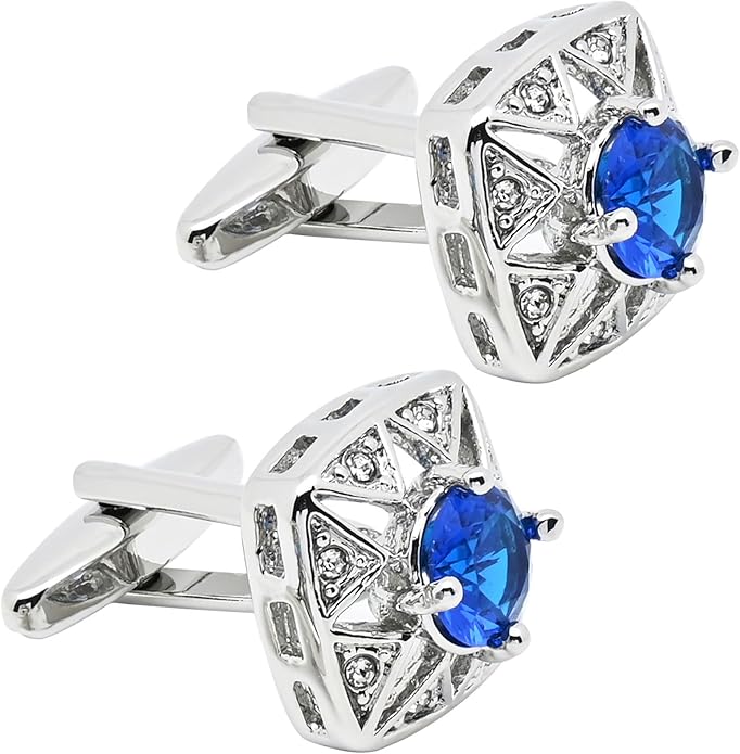 ZEEY Sparkling Faceted Blue Crystal Cufflinks for Men Women Gemstone Mens Cuff Links Jewelry Gift Set for Business Wedding Party Office Daily Tuxedo Dress Shirt Accessories
