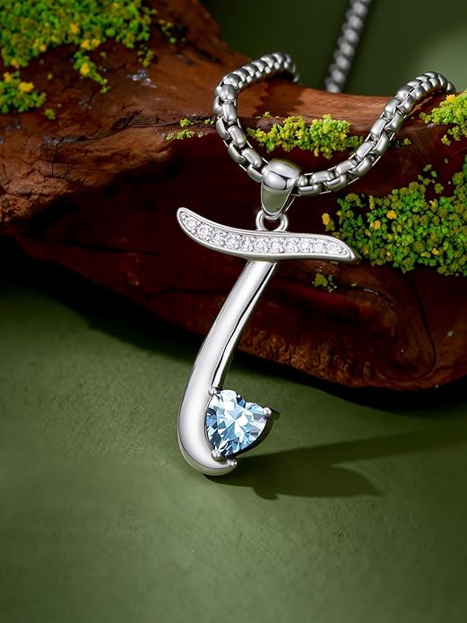 Christmas Gifts for Women Alphabet A to Z Initial Birthstone Pendant Necklaces for Women - 18k White Gold Plated Personalized Name Jewelry Valentine Mothers Day Birthday Gifts for Women Her Girlfriend