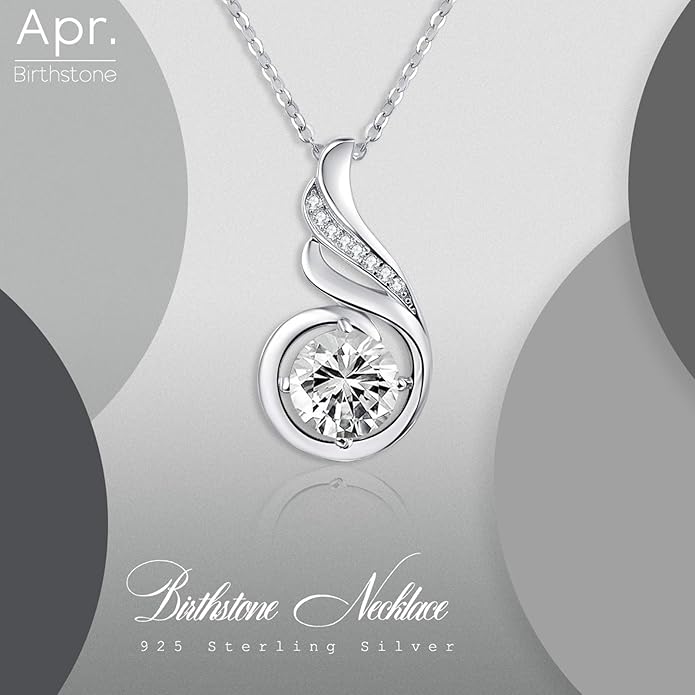 TANGPOET Birthstone Gemstone Necklaces for Women 925 Sterling Silver Dainty Pendant Jewelry Valentines Mothers Day Christmas Birthday Gifts for Mom Girlfriend Wife Daughter
