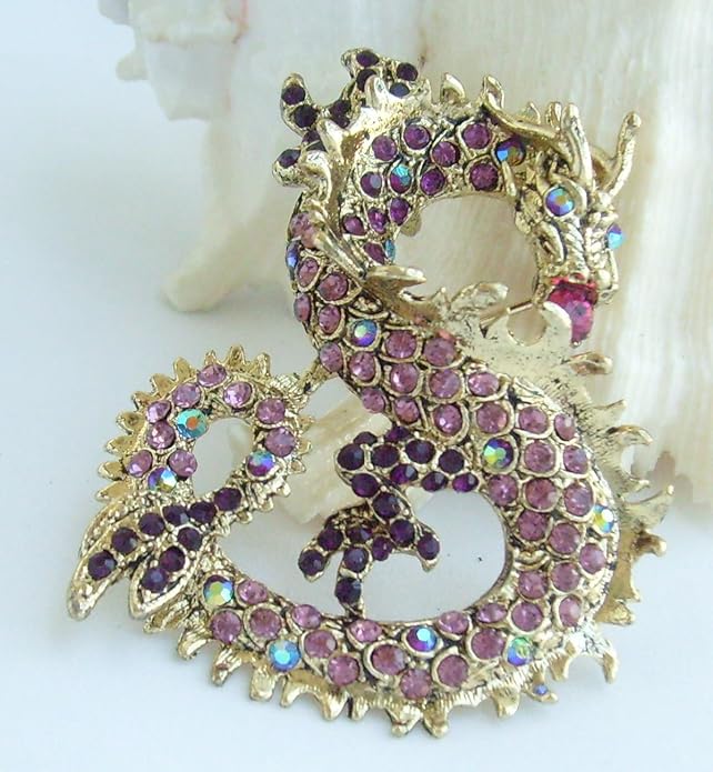 Art Style 2.36" Dragon Brooch Pin Pendant Austrian Crystal BZ2980