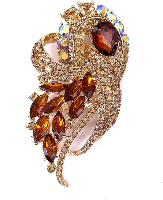 LAXPICOL Vintage Clear Austrian Crystal Elegant Flower Bouquet Wing Brooch for Women