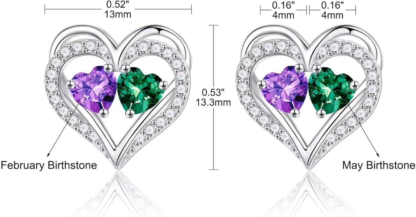 Iefil Birthstone Earrings for Women - 925 Sterling Silver Heart Earrings Anniversary Birthday Gifts for Women Wife Girlfriend Mom