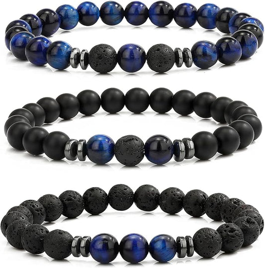MengPa Mens Beaded Bracelets Couples Matching Bracelet Set Lava Rock Beads for Women Stone Jewelry