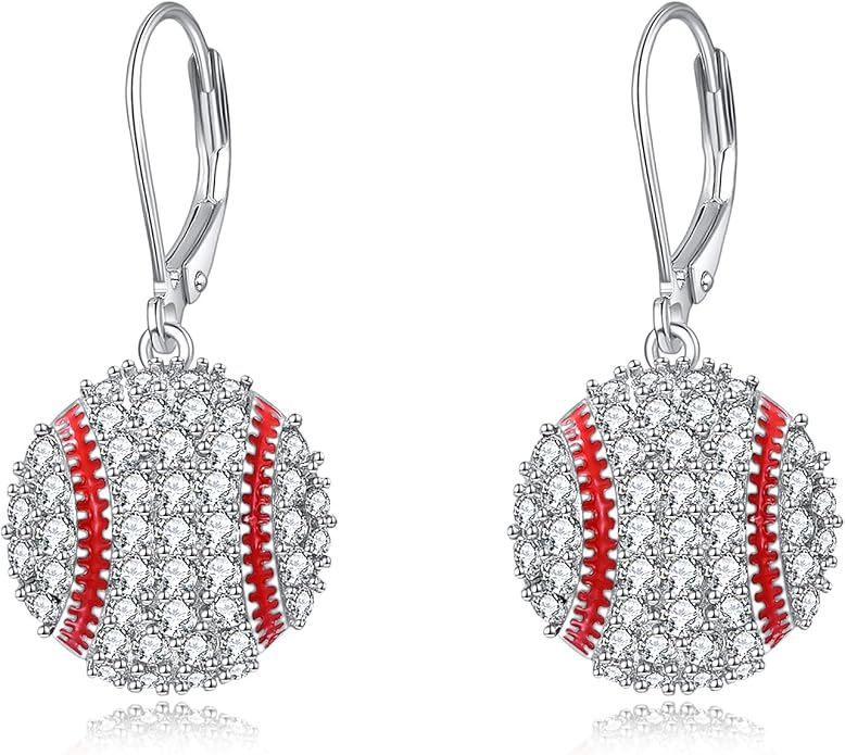 YFN Sports Jewelry Earrings 925 Sterling Silver Baseball Softball Basketball Rugby Football Tennis Volleyball Earrings for Women and Sports Fans Gifts