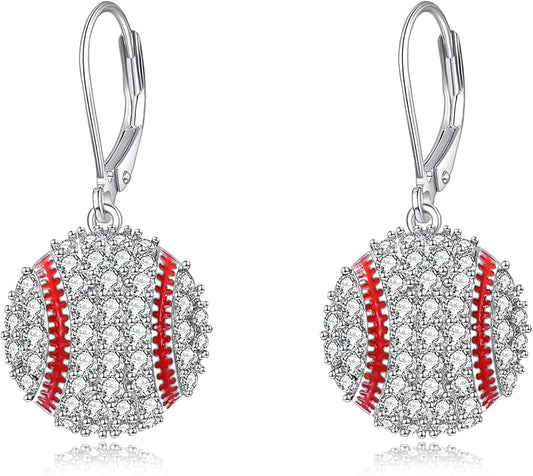 YFN Sports Jewelry Earrings 925 Sterling Silver Baseball Softball Basketball Rugby Football Tennis Volleyball Earrings for Women and Sports Fans Gifts