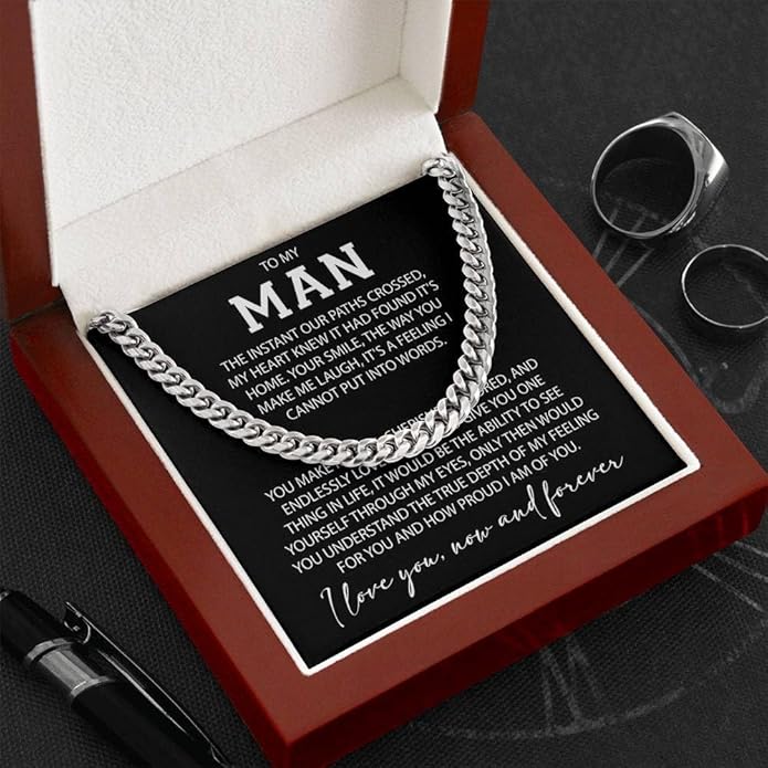 VIRAGIL To My Man Necklace Chain for Men, Silver Stainless Steel Chain Jewelry, Romantic Gift from Partner for Birthday Valentine or Everyday Wear with Meaning
