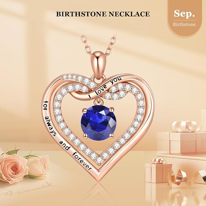 G&GEMSJEW Infinity Heart Birthstone Necklaces for Women, 925 Sterling Silver Jewelry, Pendant Heart Necklaces Birthday Anniversary Christmas Gift for Women Wife Mom Girlfriend Lady