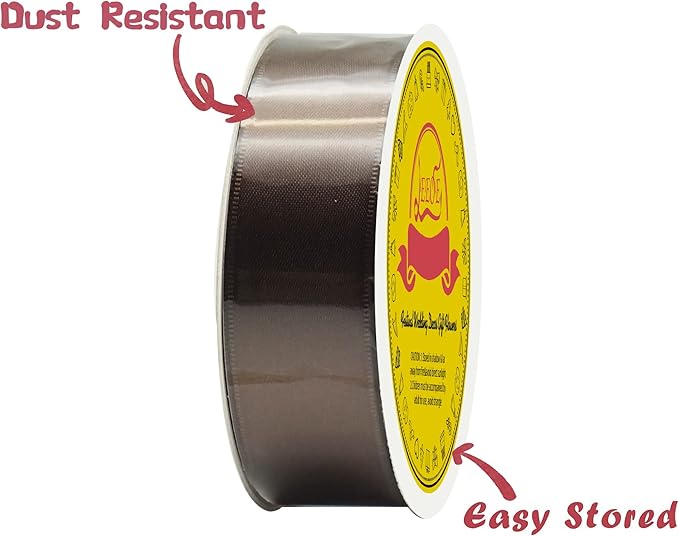 LEEQE Double Face Brown Satin Ribbon 1 inch X 25 Yards Polyester Brown Ribbon for Gift Wrapping Very Suitable for Weddings Party Invitation Decorations and More