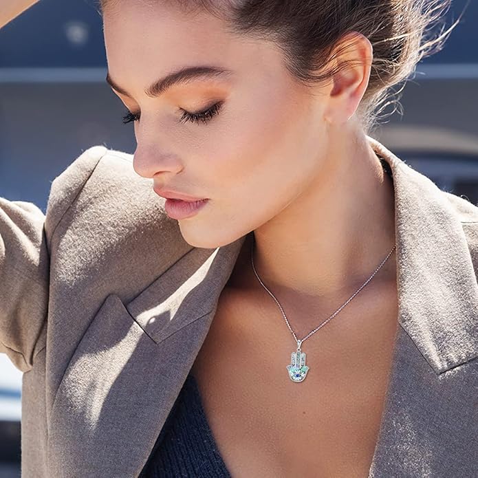 VONALA Silver Evil Eye Necklace for Women Hamsa Fatima Necklace Hamsa Hand Jewelry Gifts for Men