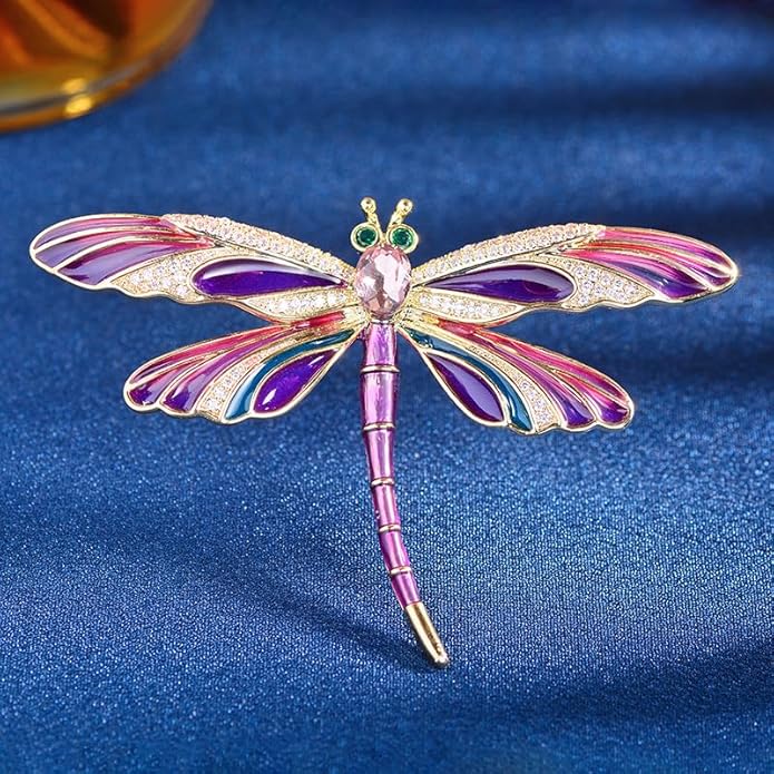 14K Gold Dynamic Dragonfly Brooch with Moissanite Wing Design, A Day-to-Night Transition Accessory, Suitable for Office and Dinner Parties