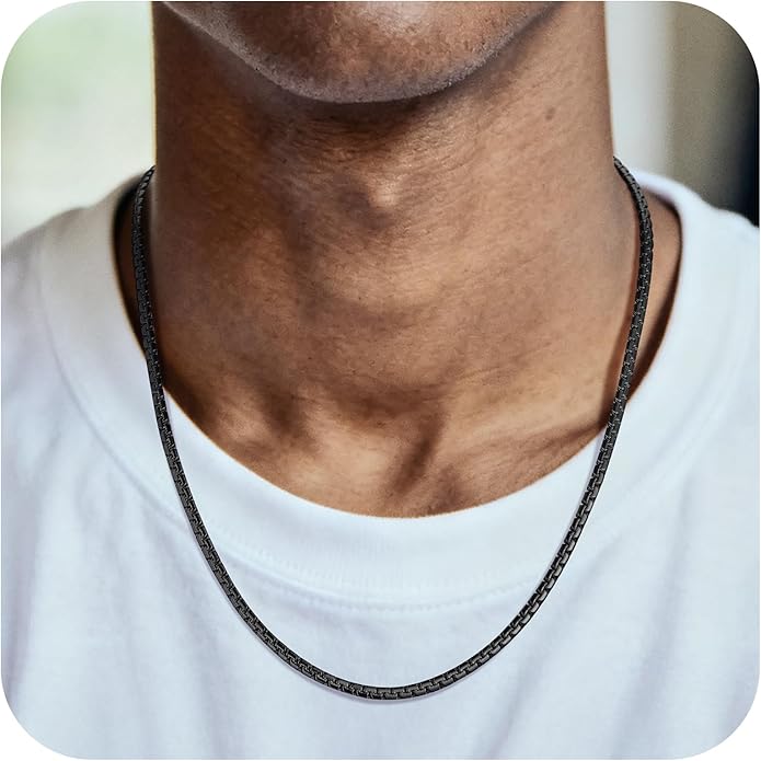 Bestyle 18K Gold Plated/Silver/Black Chain for Men, Hypoallergenic 2/4/6/8mm Stainless Steel Flat Link Chain Necklace for Men & Women Hip Hop Jewelry, 14-30"