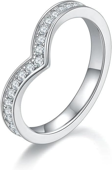 14K Gold V-shaped Women's Wedding Bands | White Gold Full Circle Natural Diamond Ring |Excellent Cut D-color Ring | Ideal for Daily Wear