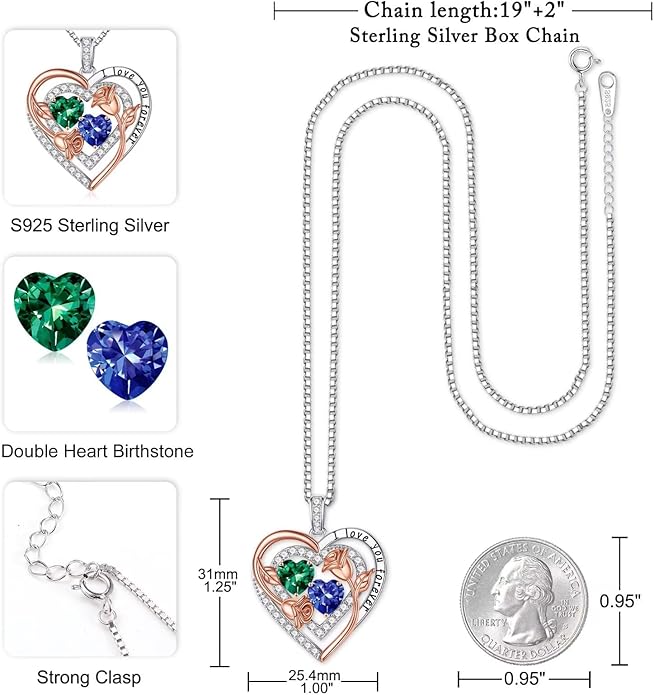 Iefil Birthstone Necklace for Women - Sterling Silver Birthstone Necklace Anniversary Birthday Gifts for Her Wife Mom Daughter