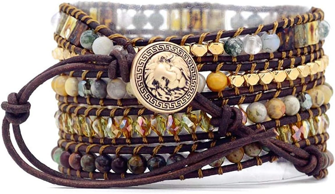 ZOSOJONA Boho Handmade Natural Stone Wrap Bracelets Turquoises Crystal Beads Bracelet Jewelry