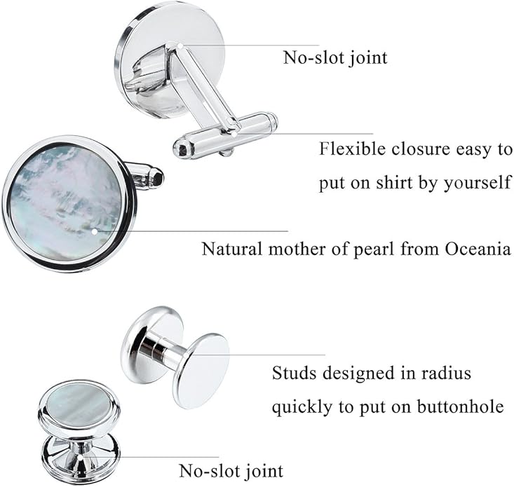 HAWSON Fashion Mother-of-Pearl Tuxedo Shirt Button and Cufflink Set, Specially Designed for Wedding Business